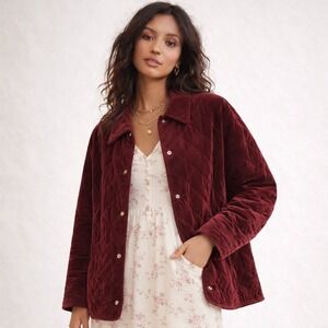 Eddie Bauer Vintage Quilted Velvet Insulated Barn Jacket Sz L Tall